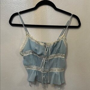 Blue Lace Trimmed Women's Top